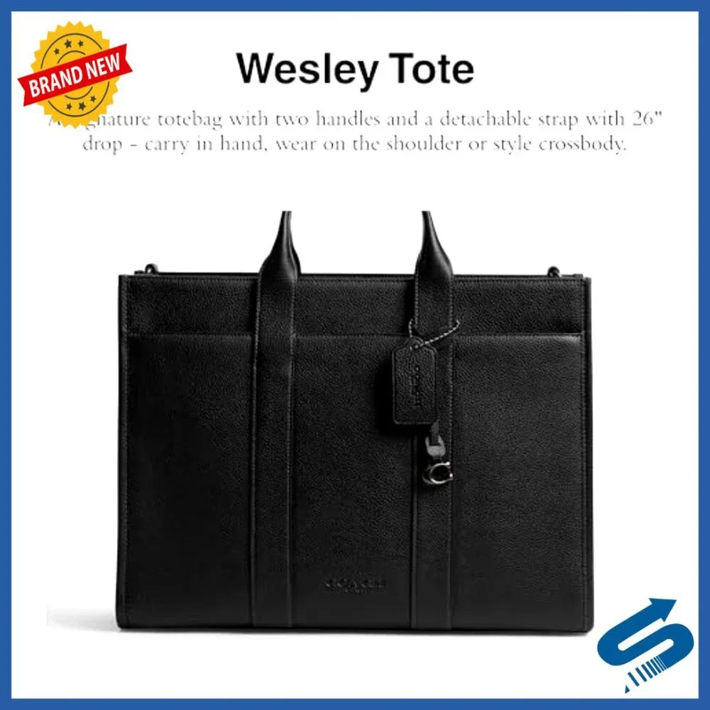 Leather Tote with Detachable Strap, Zipper Closure, Protective Feet